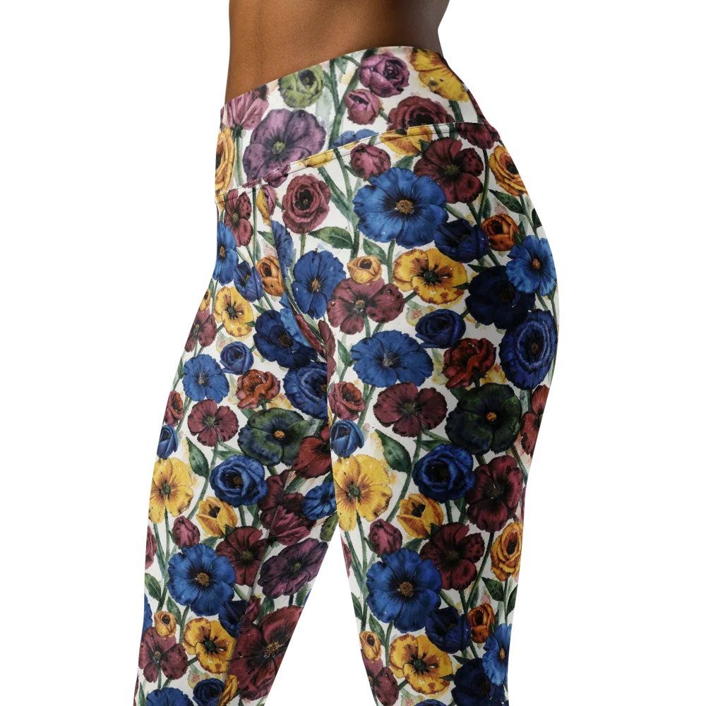 Midnight Poppy Rhapsody on Yoga Leggings — Left Front