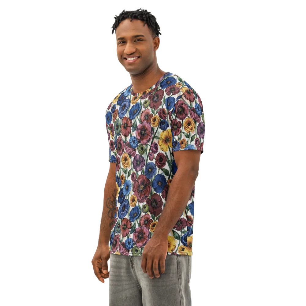 Midnight Poppy Rhapsody on Men's Cotton Crew Neck T-Shirt — Left Front