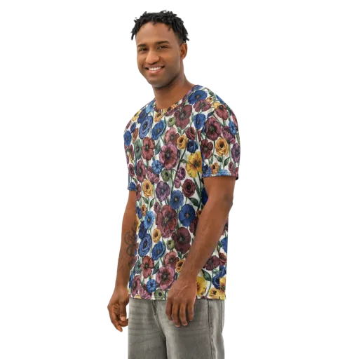 Midnight Poppy Rhapsody on a Men's Cotton Crew Neck T-Shirt