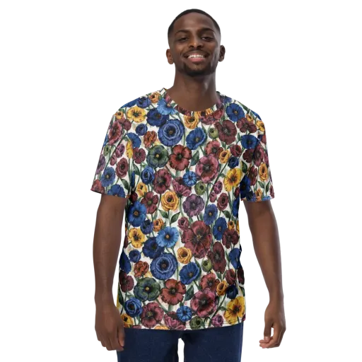 Midnight Poppy Rhapsody on a Men's Crew Neck T-Shirt