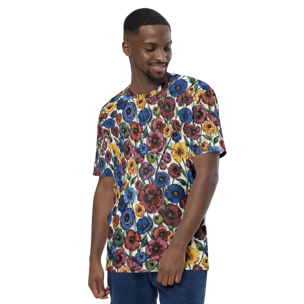 Midnight Poppy Rhapsody on Men's Crew Neck T-Shirt — Left