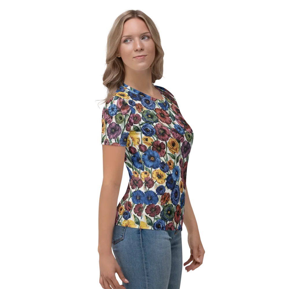 Midnight Poppy Rhapsody on Women's Crew Neck T-Shirt — Right