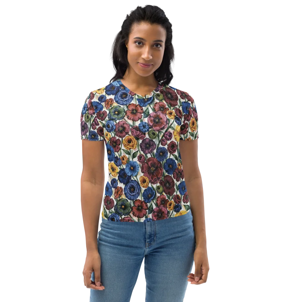 Midnight Poppy Rhapsody on Women's Crew Neck T-Shirt — Front