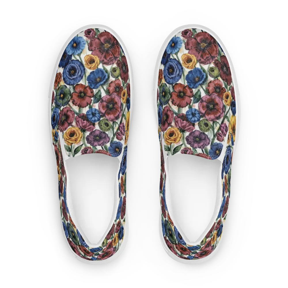 Midnight Poppy Rhapsody on Men's Slip-On Canvas Shoes — Front