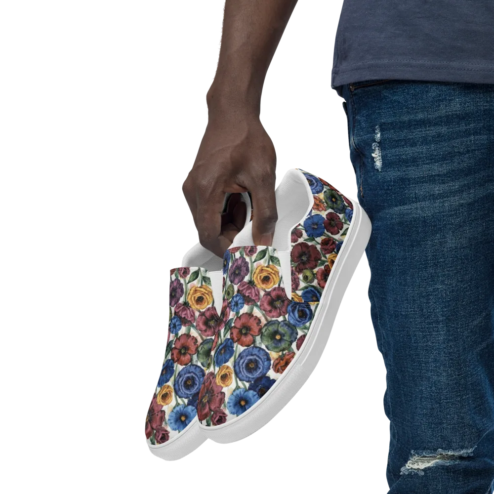 Midnight Poppy Rhapsody on Men's Slip-On Canvas Shoes — Left Front