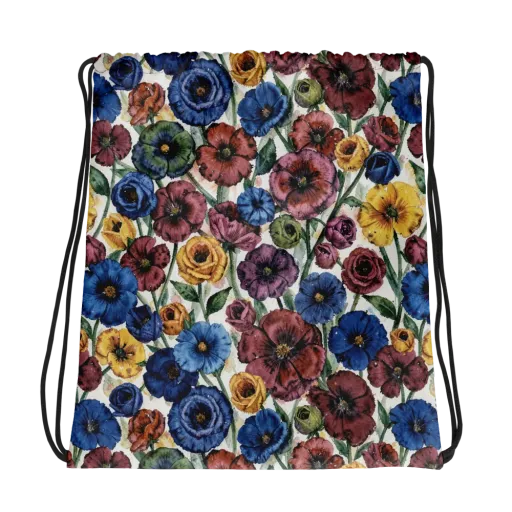 Midnight Poppy Rhapsody on a Drawstring Bag