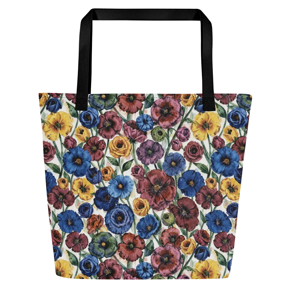 Midnight Poppy Rhapsody on Large Tote Bag W/ Pocket — Front