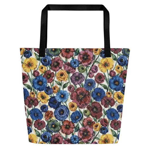 Midnight Poppy Rhapsody on a Large Tote Bag W/ Pocket