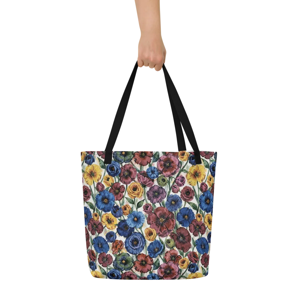 Midnight Poppy Rhapsody on Large Tote Bag W/ Pocket — Front