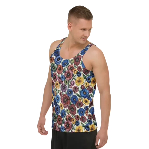 Midnight Poppy Rhapsody on a Men's Tank Top