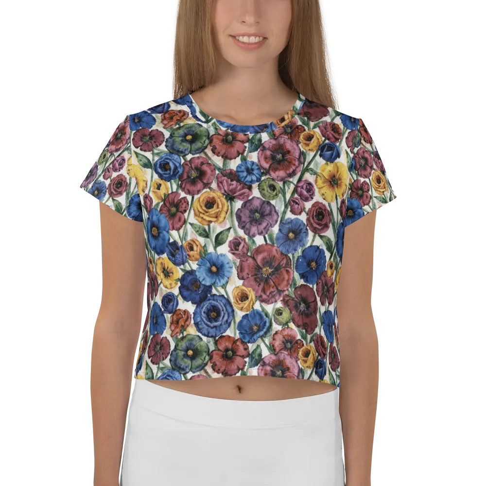 Midnight Poppy Rhapsody on Crop Tee — Front