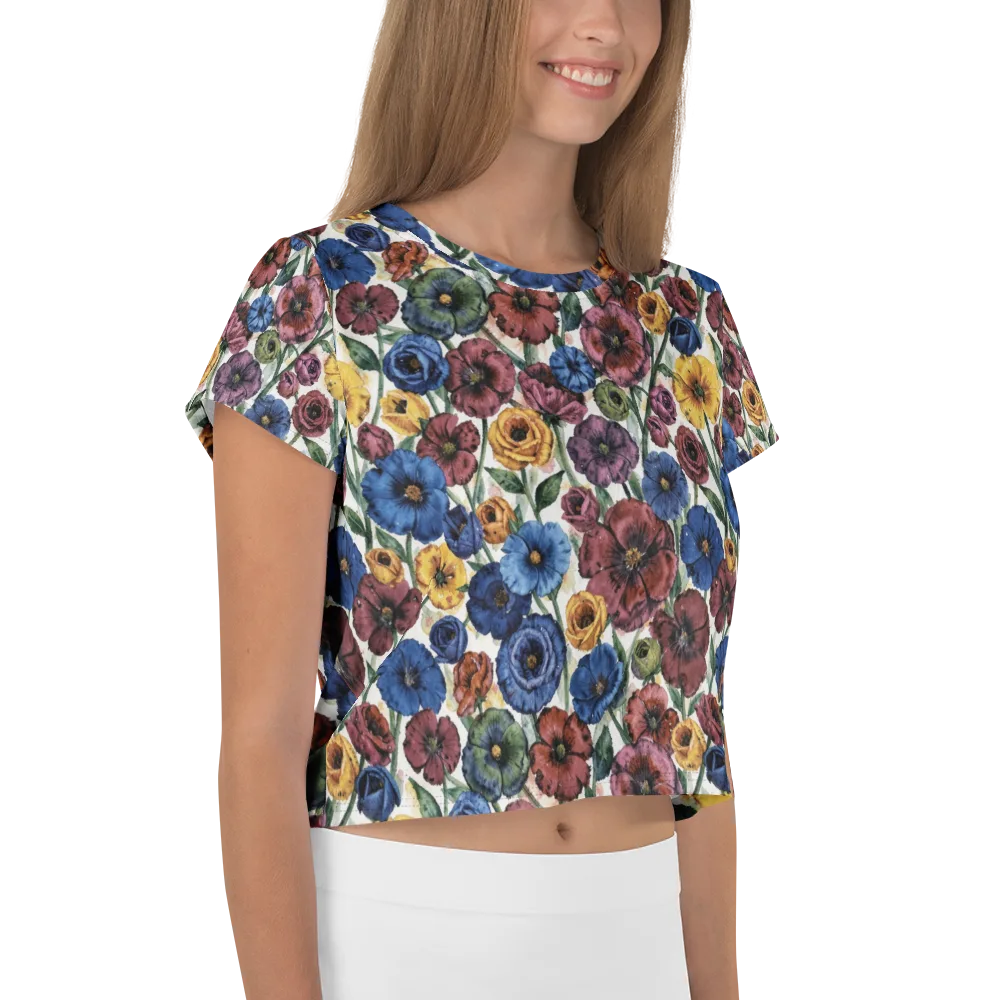 Midnight Poppy Rhapsody on Crop Tee — Right