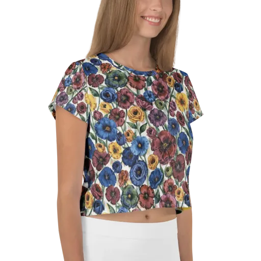 Midnight Poppy Rhapsody on a Crop Tee