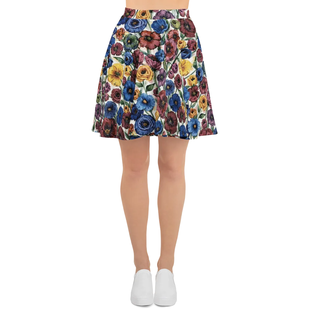 Midnight Poppy Rhapsody on Skater Skirt — Front