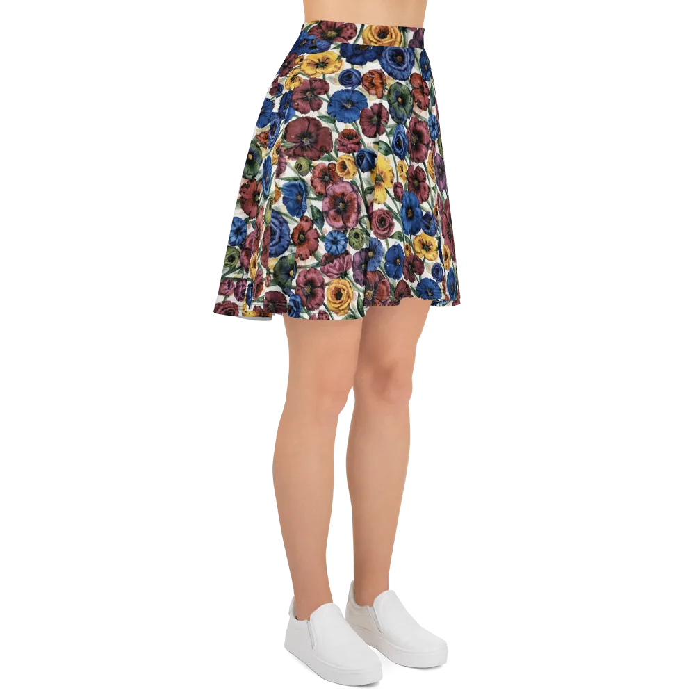 Midnight Poppy Rhapsody on Skater Skirt — Right