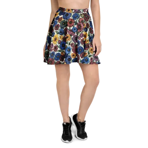 Midnight Poppy Rhapsody on a Skater Skirt
