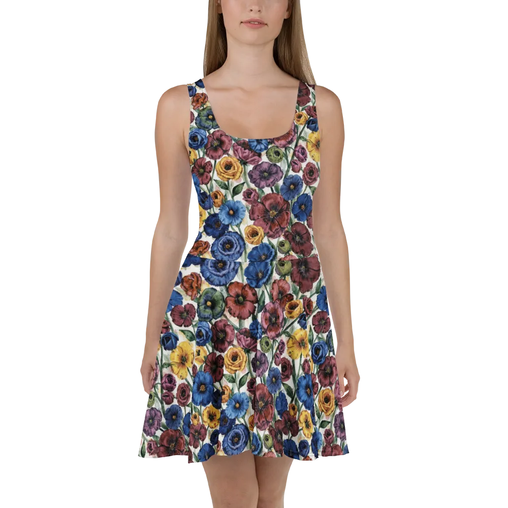 Midnight Poppy Rhapsody on Skater Dress — Front