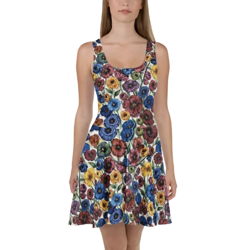Midnight Poppy Rhapsody on a Skater Dress