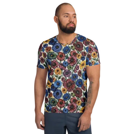 Midnight Poppy Rhapsody on a Men's Athletic T-Shirt