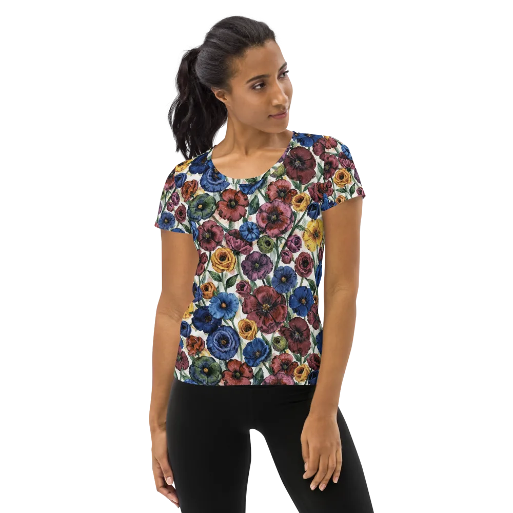Midnight Poppy Rhapsody on Women's Athletic T-Shirt — Front