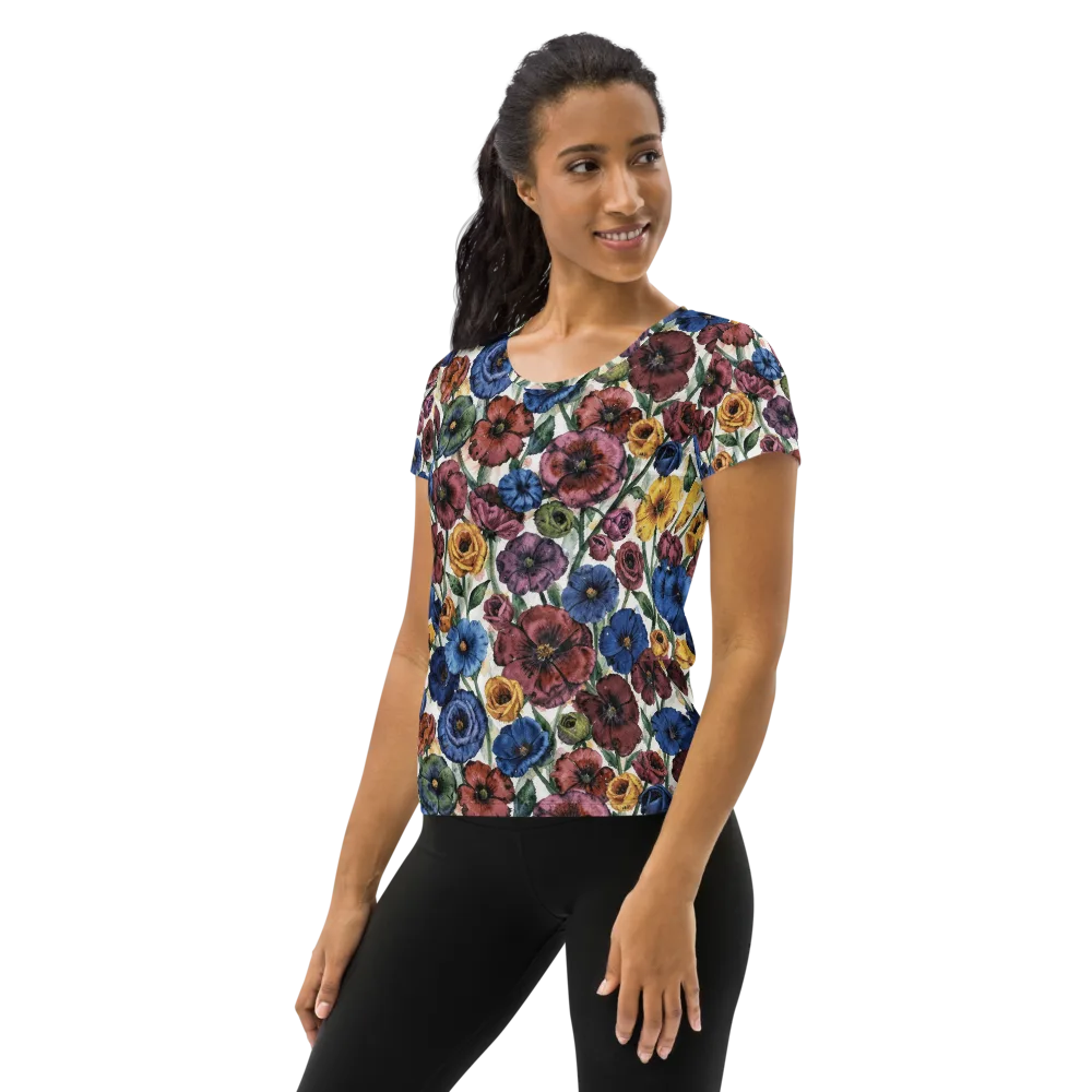 Midnight Poppy Rhapsody on Women's Athletic T-Shirt — Left