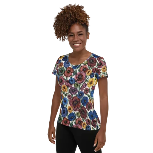 Midnight Poppy Rhapsody on a Women's Athletic T-Shirt