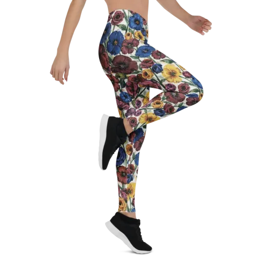 Midnight Poppy Rhapsody on a Leggings