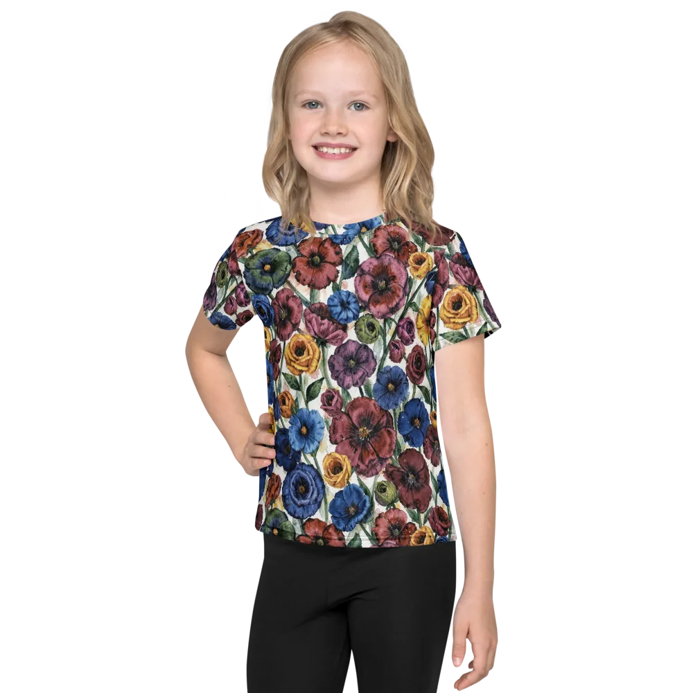 Midnight Poppy Rhapsody on Kids Crew Neck T-Shirt — Front