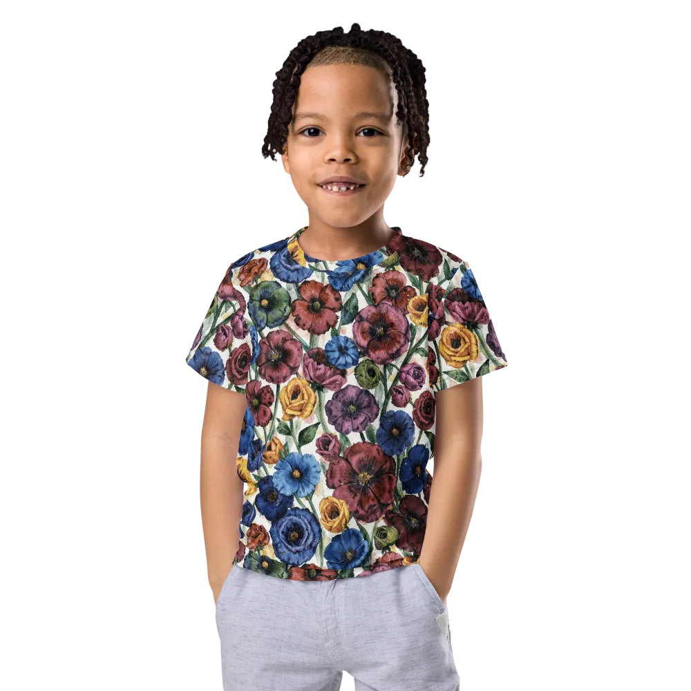 Midnight Poppy Rhapsody on Kids Crew Neck T-Shirt — Front