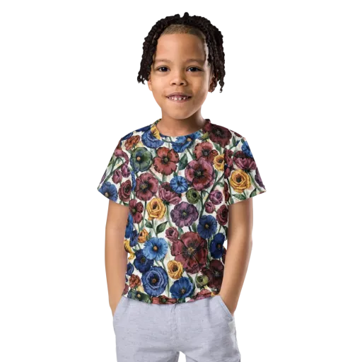 Midnight Poppy Rhapsody on a Kids Crew Neck T-Shirt