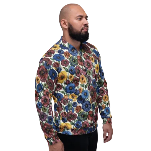 Midnight Poppy Rhapsody on a Bomber Jacket