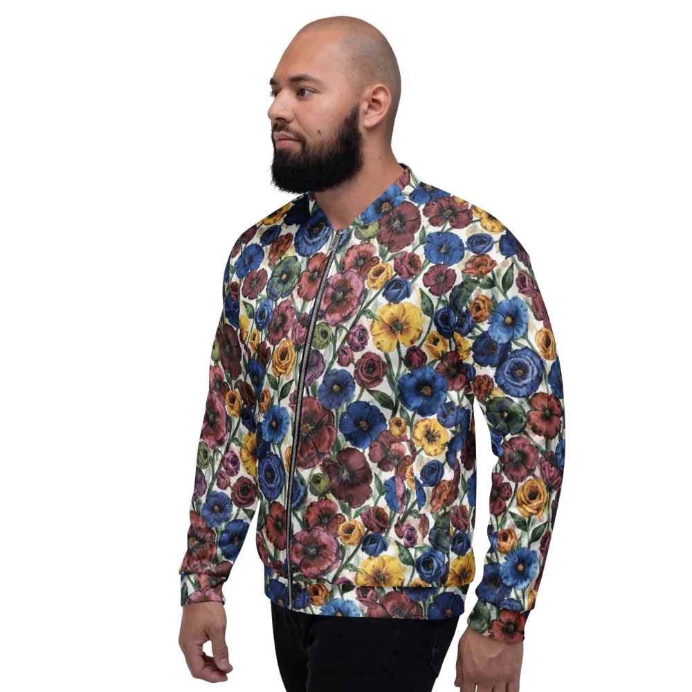 Midnight Poppy Rhapsody on Bomber Jacket — Left