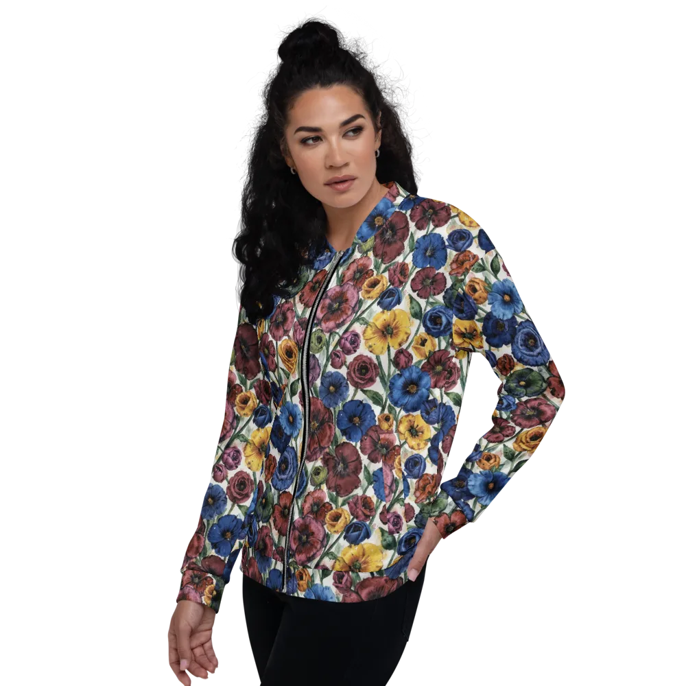 Midnight Poppy Rhapsody on Bomber Jacket — Left
