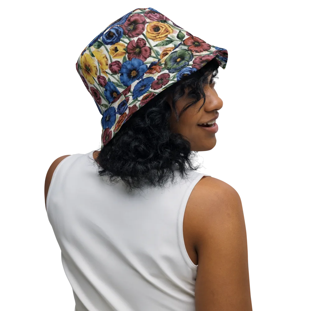 Midnight Poppy Rhapsody on Reversible Bucket Hat — Right Outside