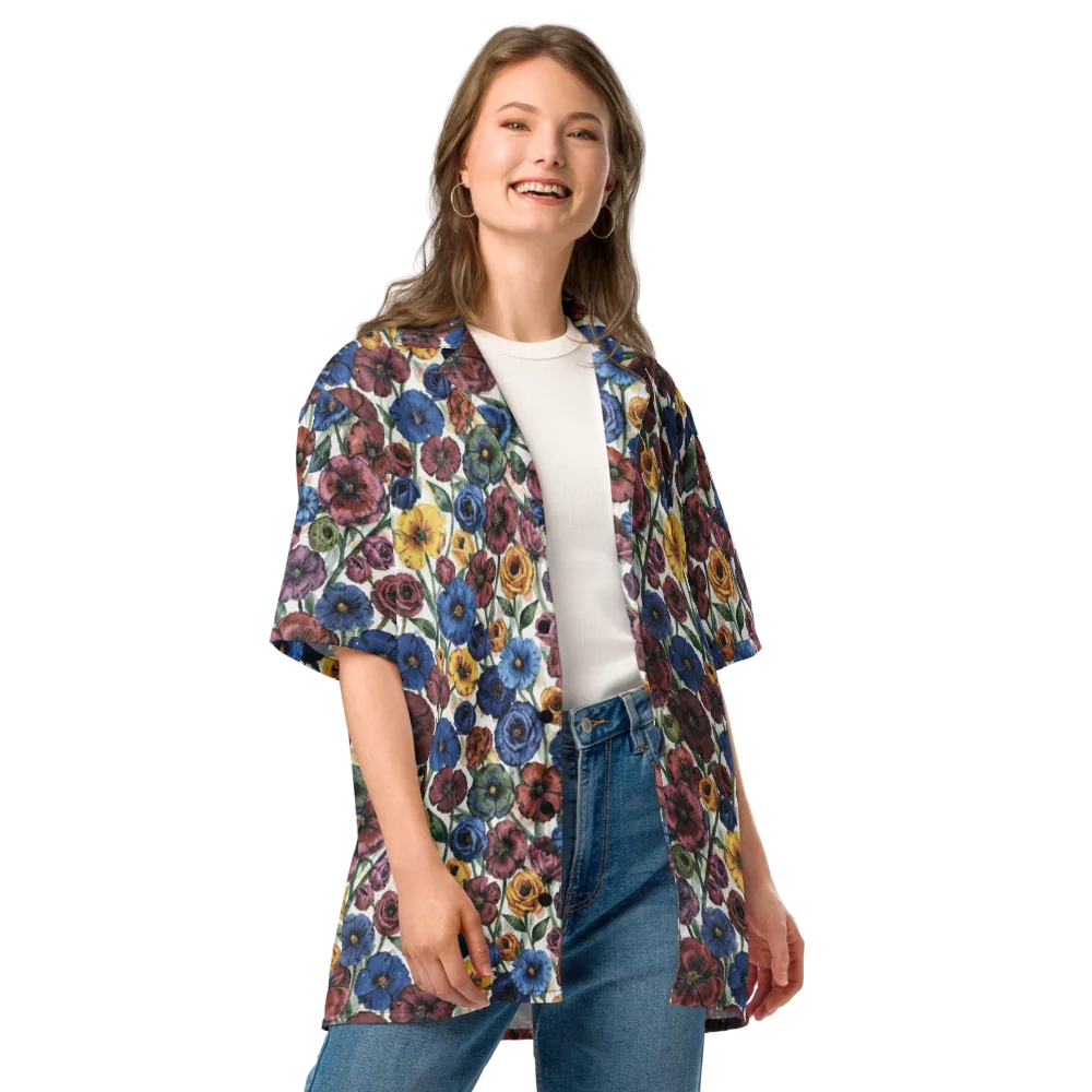 Midnight Poppy Rhapsody on Button Shirt — Front