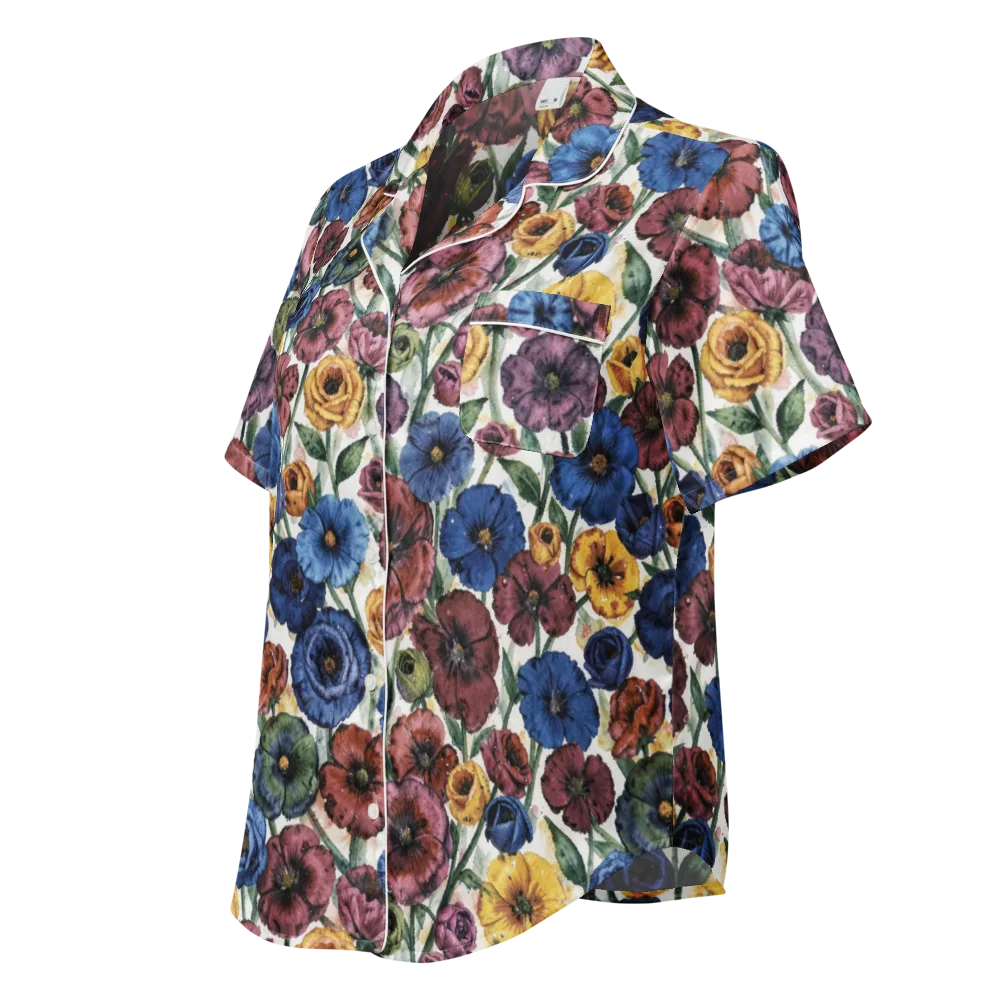 Midnight Poppy Rhapsody on Women's Short Sleeve Pajama Top — Left Front