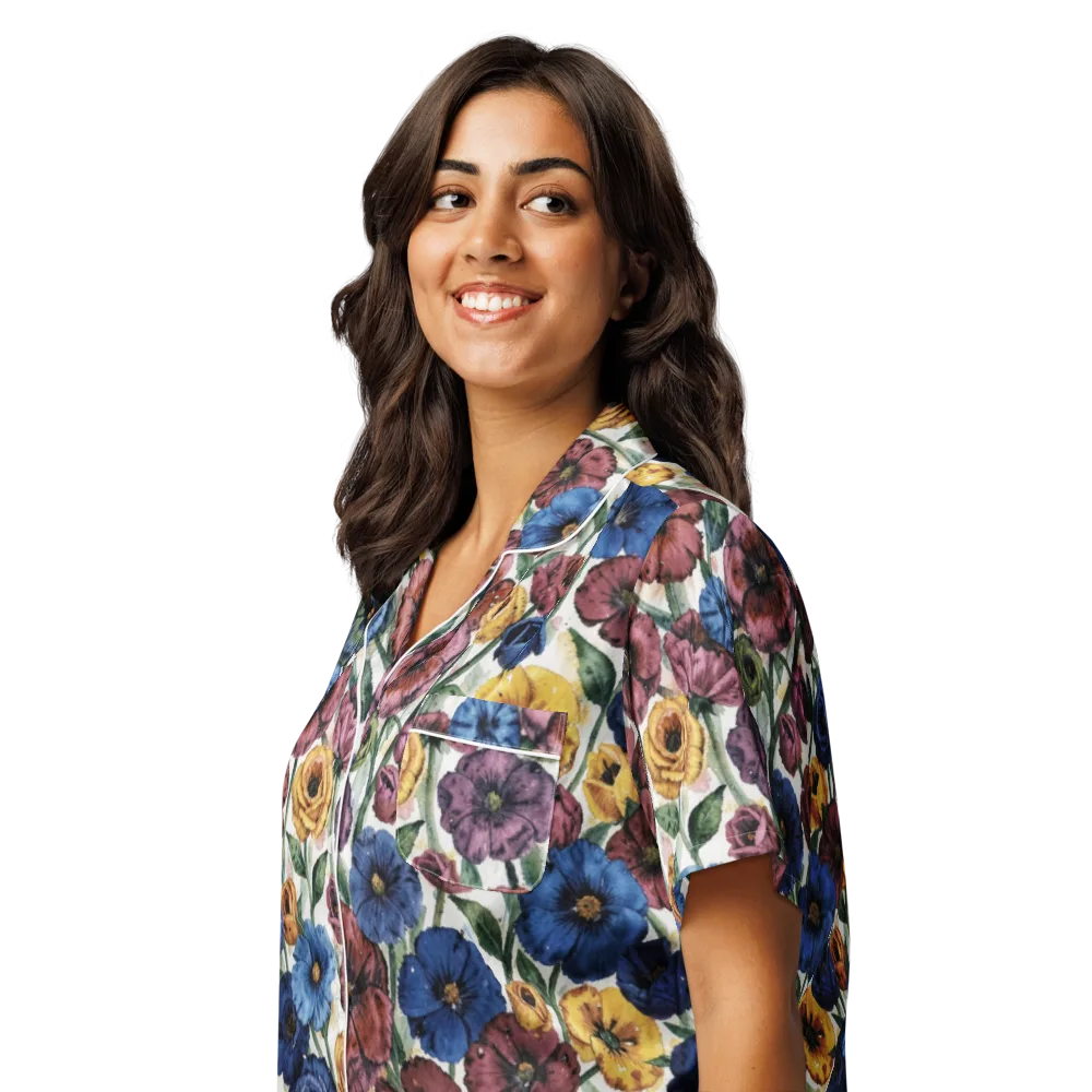 Midnight Poppy Rhapsody on Women's Short Sleeve Pajama Top — Left Front