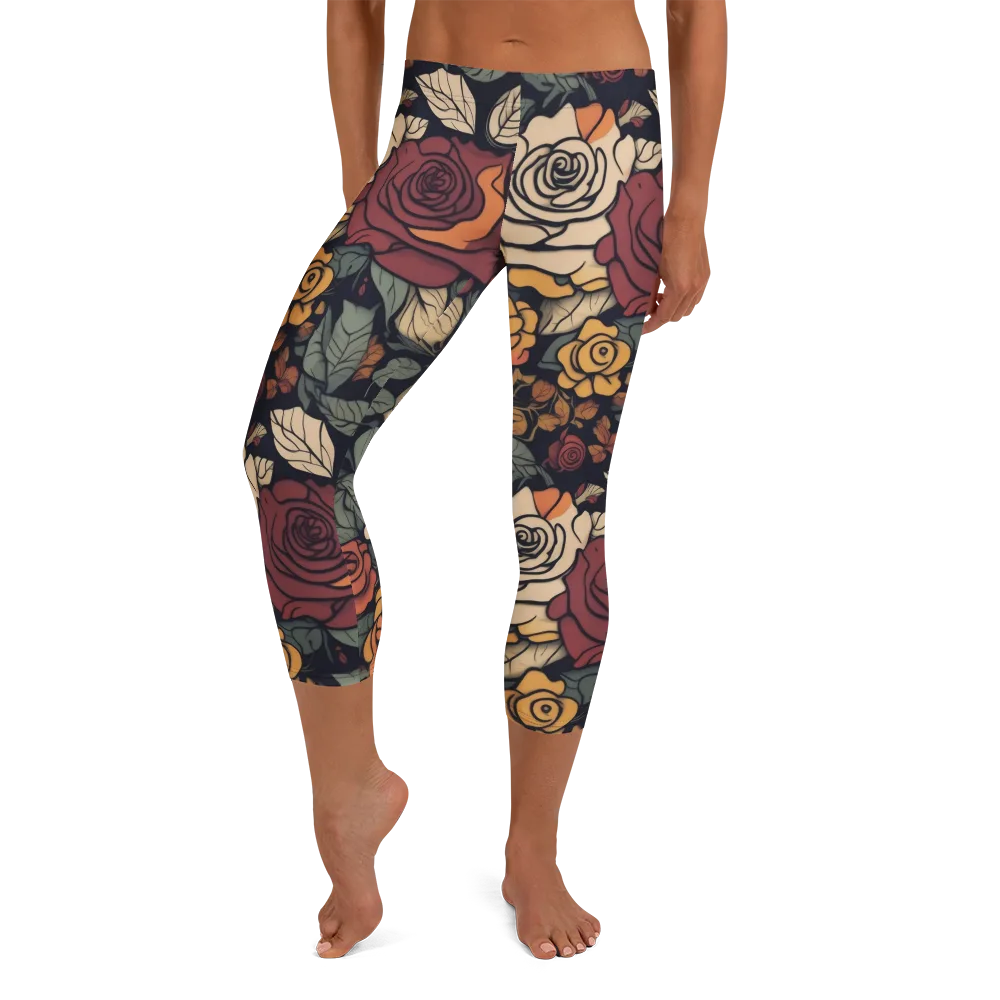 Midnight Rose Garden on Capri Leggings — Front