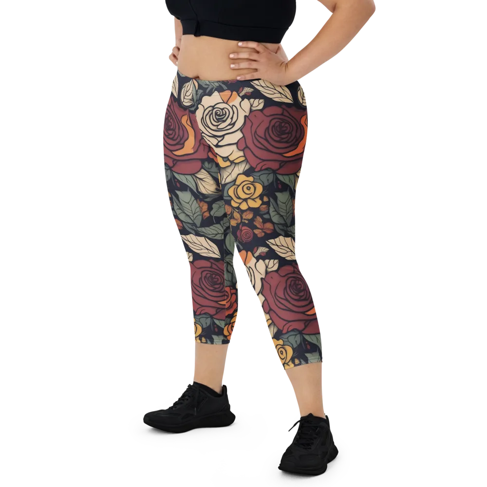Midnight Rose Garden on Capri Leggings — Front
