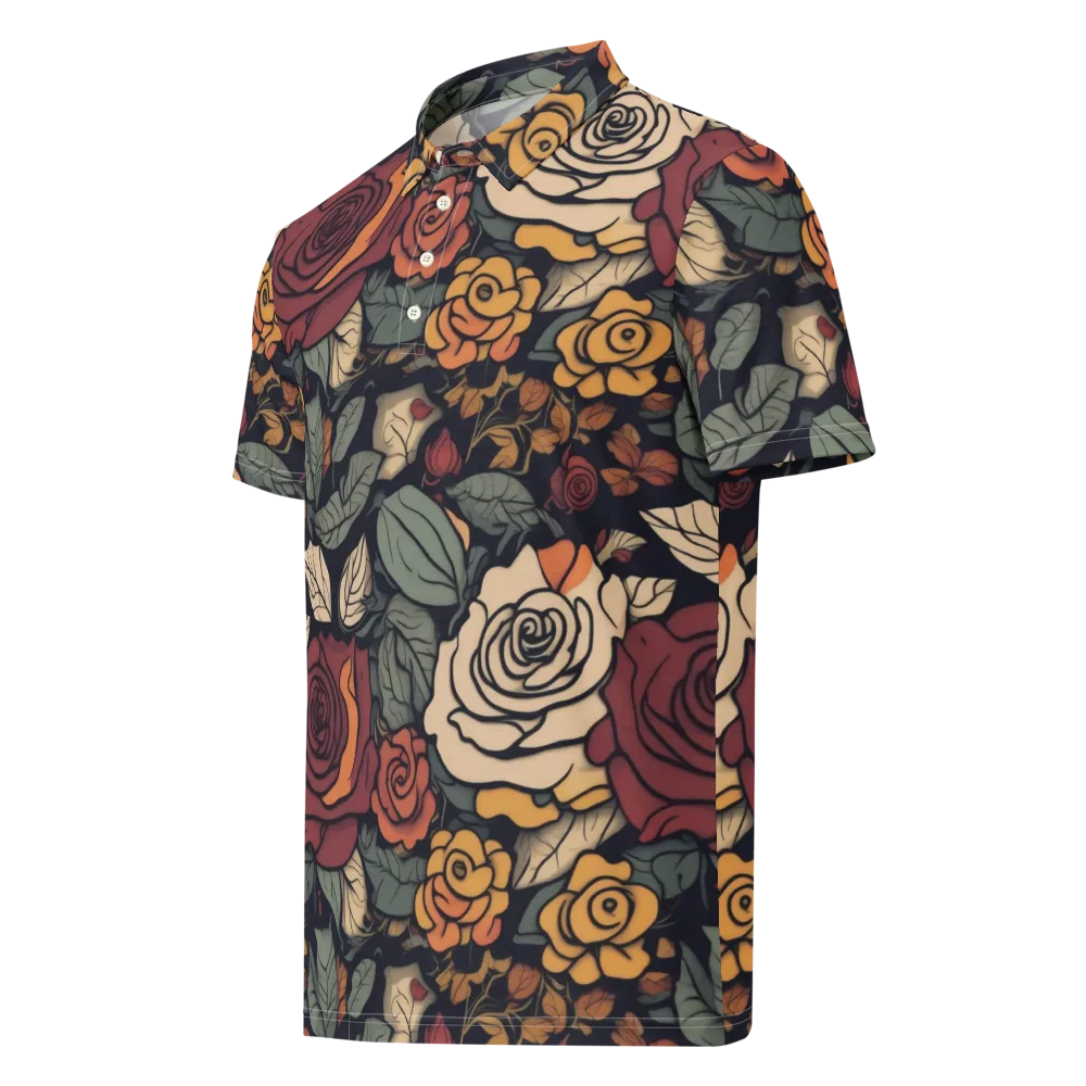 Midnight Rose Garden on Men's Slim Fit Polo Shirt — Left Front