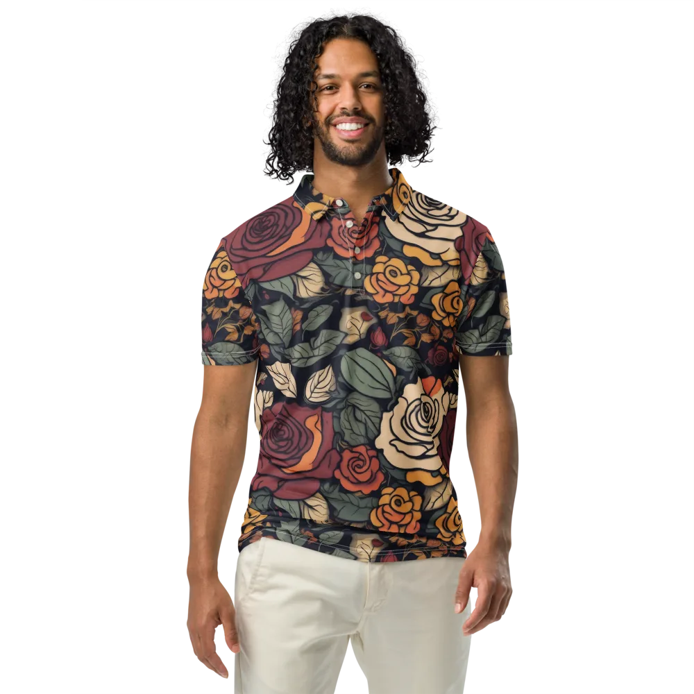 Midnight Rose Garden on Men's Slim Fit Polo Shirt — Front