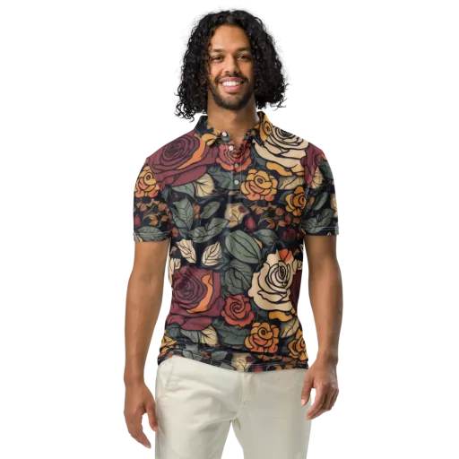 Midnight Rose Garden on a Men's Slim Fit Polo Shirt