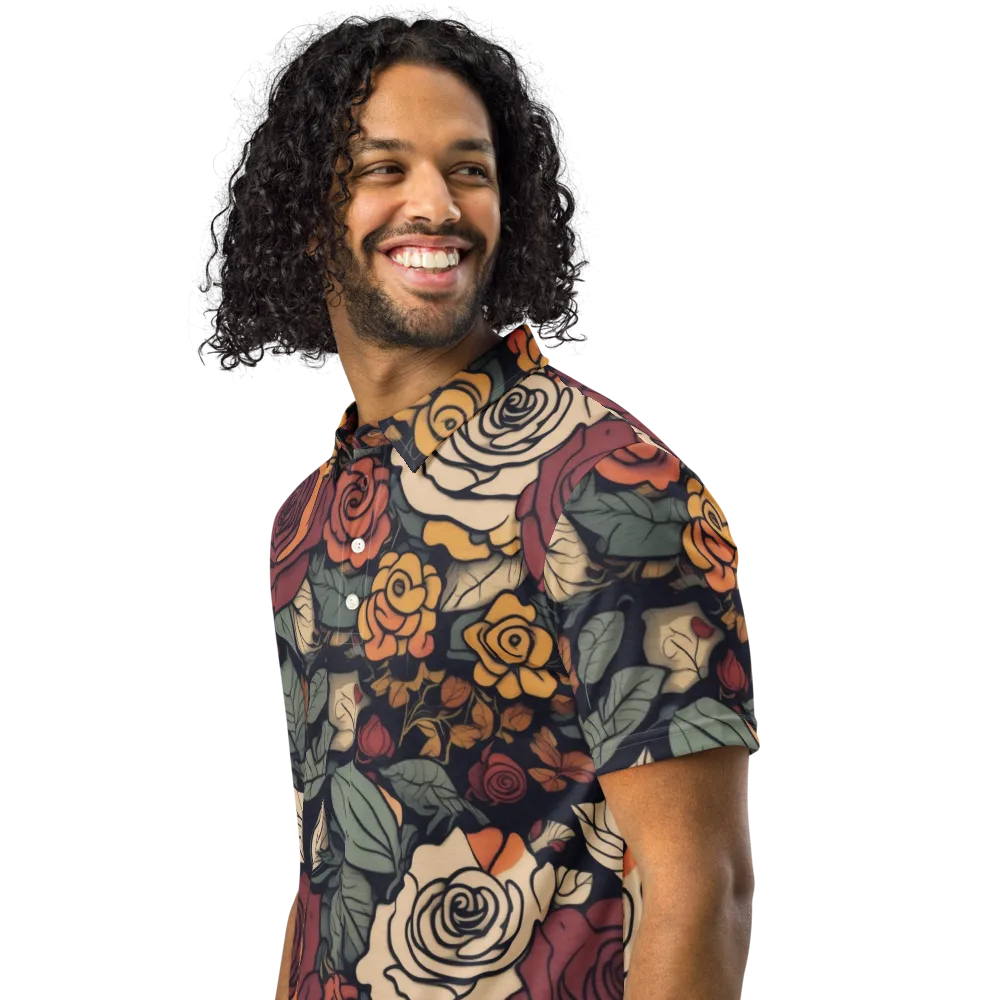Midnight Rose Garden on Men's Slim Fit Polo Shirt — Left Front