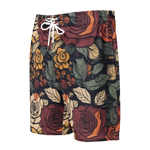 Midnight Rose Garden on a Men's Board Shorts