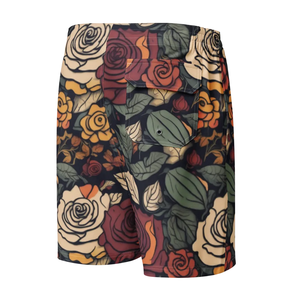 Midnight Rose Garden on Men's Board Shorts — Back