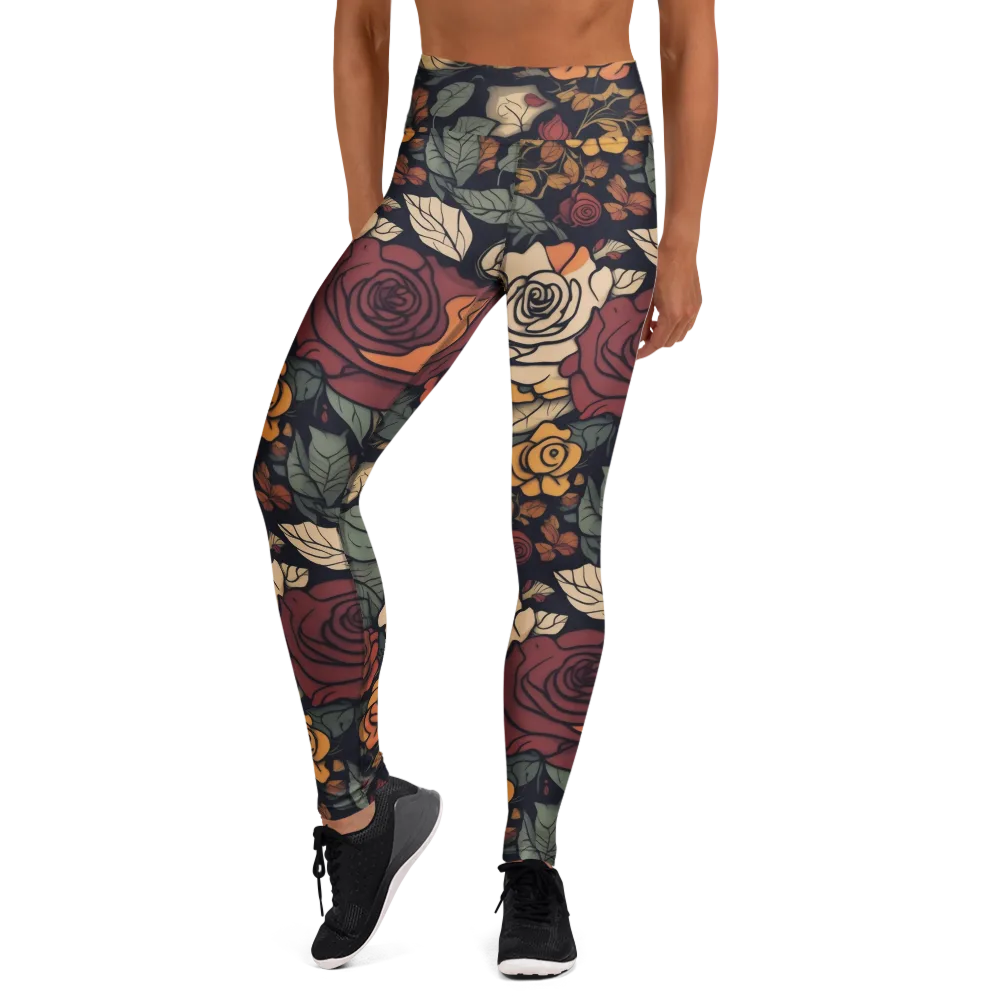 Midnight Rose Garden on Yoga Leggings — Front