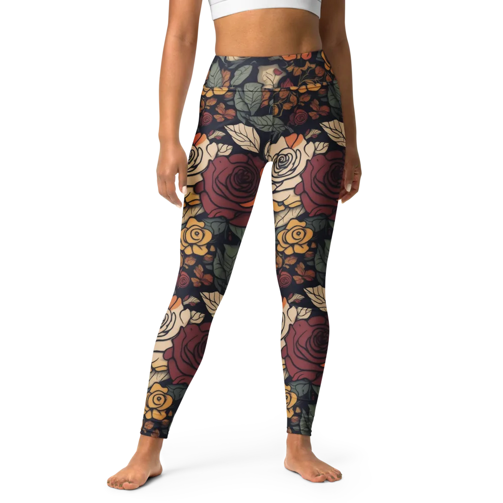 Midnight Rose Garden on Yoga Leggings — Front