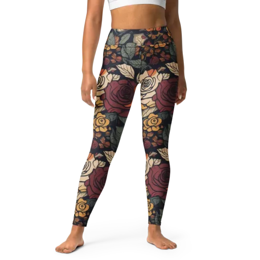 Midnight Rose Garden on a Yoga Leggings