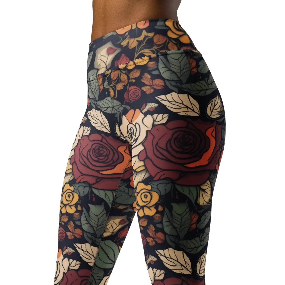 Midnight Rose Garden on Yoga Leggings — Left Front