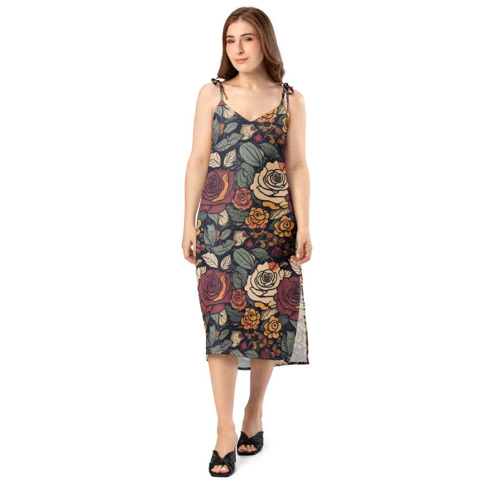 Midnight Rose Garden on Slip Dress — Front